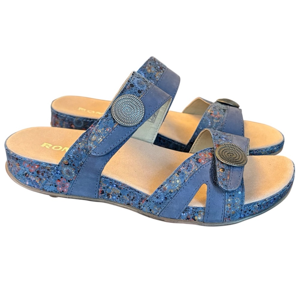 Romika by Josef Seibel Comfy Sandals Arch Support Cute Pattern on Blue Leather